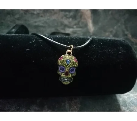 blue and yellow day of the dead skull choker