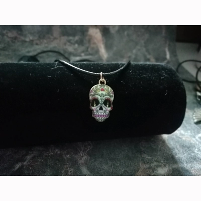green and purple day of the dead skull choker