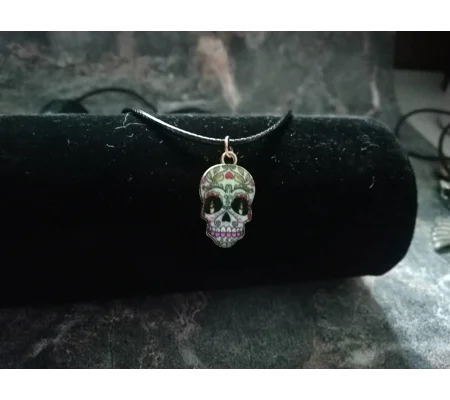green and purple day of the dead skull choker