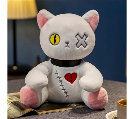 White Dark Cat Plush Toy 25cm