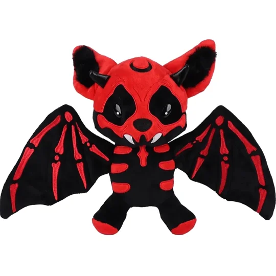 red skeleton on black bat plush toy