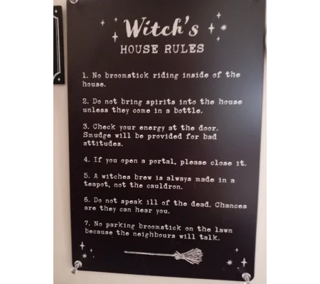 Witches House Rules metal sign