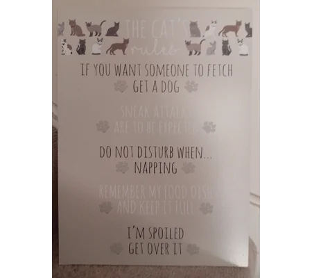 Large Cat's Rules Wall Plaque