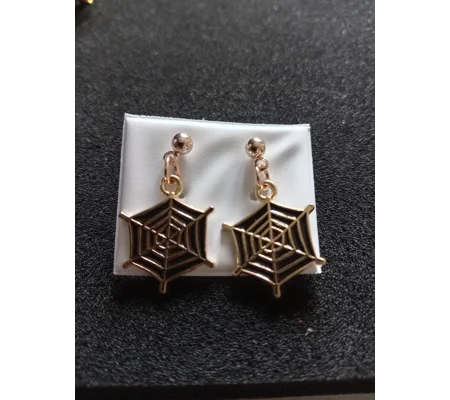 Gold and black Cobweb stud earrings