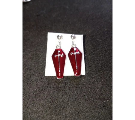 Red Coffin stud earrings