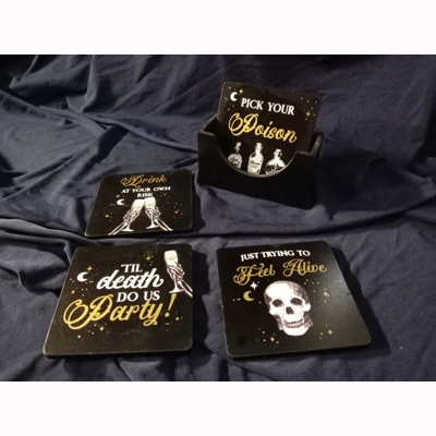 spooky Til death do us party coaster set
