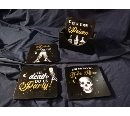 spooky Til death do us party coaster set