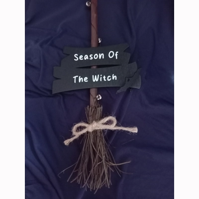 season of the witch broomstick hanging sign