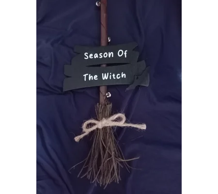 season of the witch broomstick hanging sign