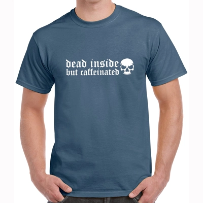 Dead Inside But Caffeinated Skull Dark Blue Tee