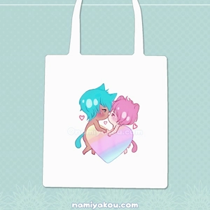 chibi couple tote bag