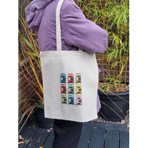 Shoulder Tote Bag With Colourful Buses image Transfer, Eco Friendly reusable