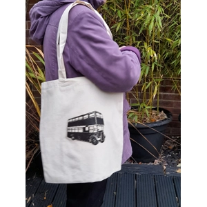 Shoulder Tote Bag With Bus Silhouette image Transfer, Eco Friendly reusable
