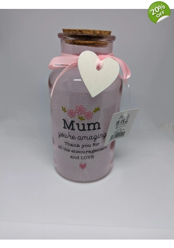 Pink Glitter light up Mum jar