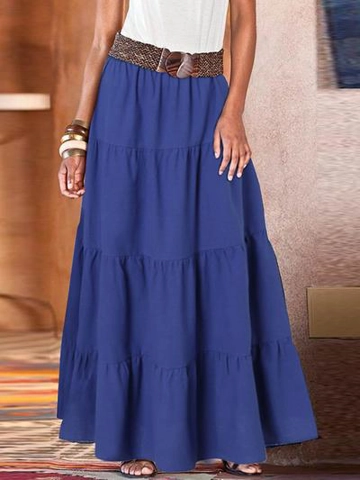 Elastic Waist Pleated Long Skirts