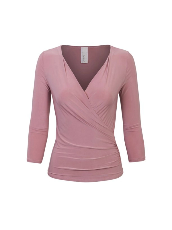 Womens 3/4 Sleeve Side Wrap Ruched Shirred Slim Fit V-neck Top Shirts