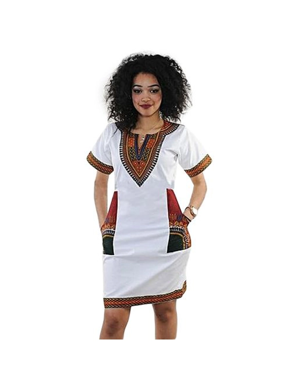 Fashion White African Dashiki Print Dress