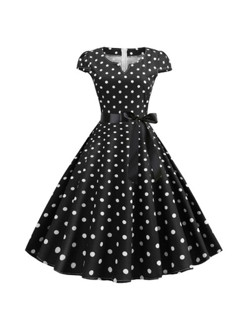 Fashion Summer Large Swing Printing Dot Dress - Black