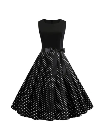 Fashion Women Vintage 1950s Retro Sleeveless O Neck Print