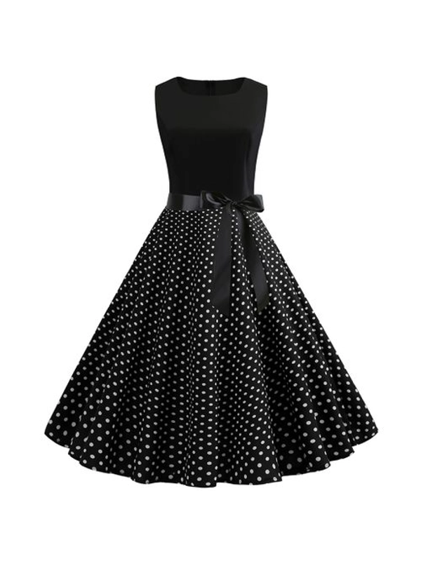 Fashion Women Vintage 1950s Retro Sleeveless O Neck Print