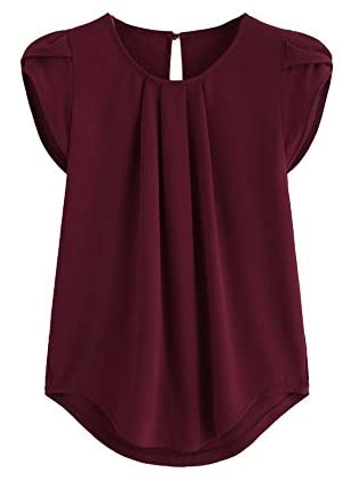 Womens round collar chiffon marroon blouse