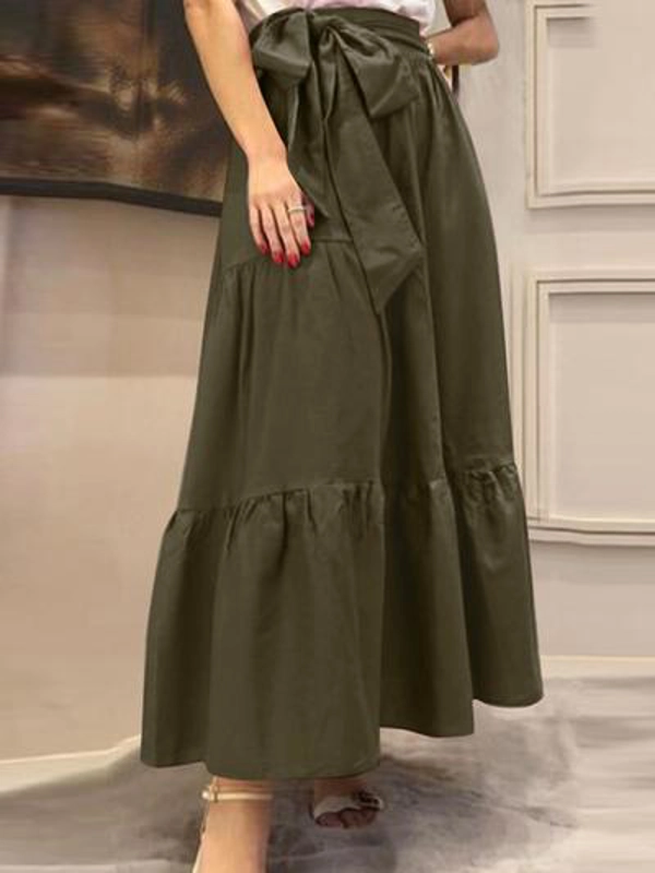 Lace-up Pleated Long Skirts