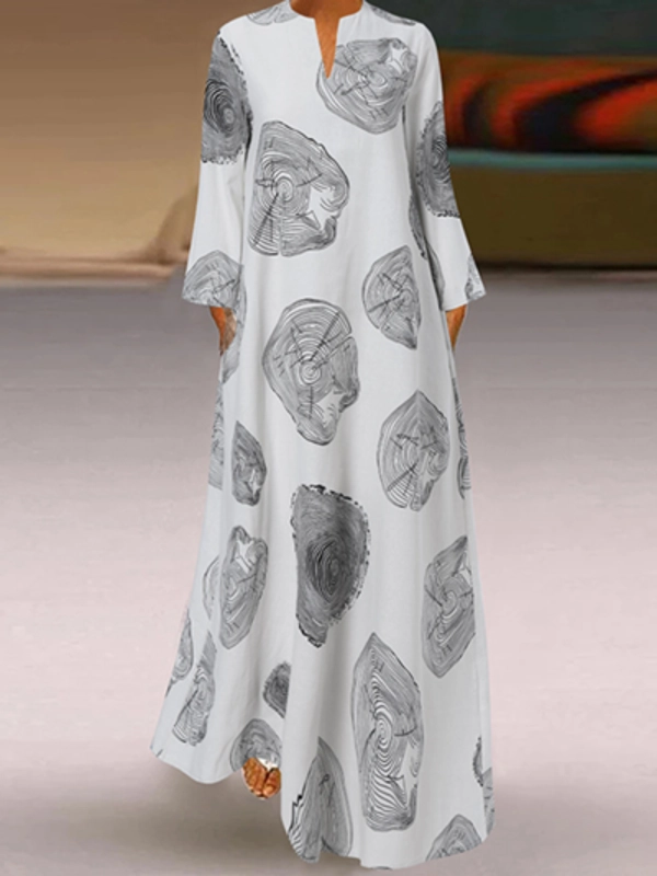 Long Sleeve Printed Cotton Maxi Dress