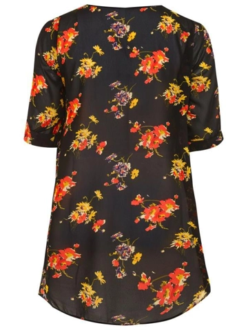 Black Floral Print Double Layered Blouse | Sizes 16-36 |