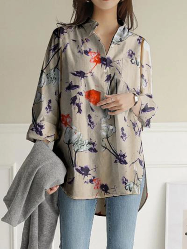 Women Long Sleeve Vintage Floral Casual Shirt Blouse