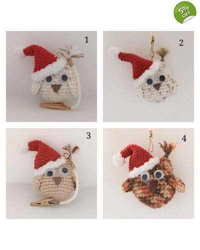 Handmade Owl with Santa Hat Decoration Handmade Owl with Santa Hat Decoration