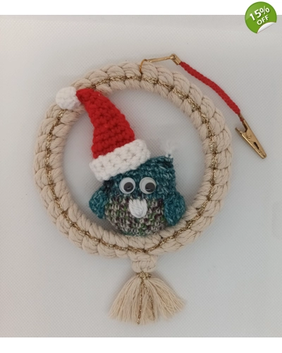 Handmade Macrame Wreath (Beige or White) with handmade owl Handmade Macrame Wreath (Beige or White) with handmade owl