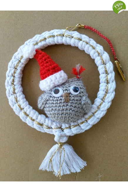 Handmade Macrame Wreath with handmade owl 1