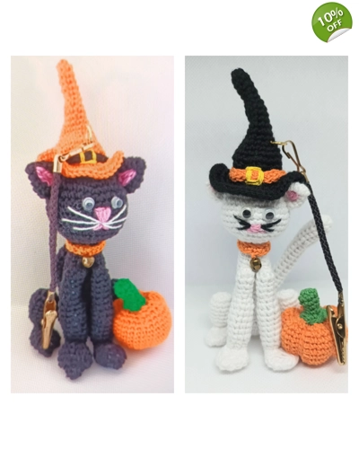 Handmade Halloween Black Cat or White Cat Handmade Halloween Black Cat or White Cat