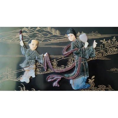 Seltene Vintage Schatulle, Japan. Mit Jade inkrustiert.