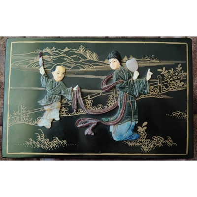 Seltene Vintage Schatulle, Japan. Mit Jade inkrustiert.