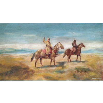 Franz Roubaud Russische Altmeister - Zwei Tscherkessen Reiter in eine Steppe um 1800 Franz Roubaud Russische Altmeister - Zwei Tscherkessen Reiter in eine Steppe um 1800