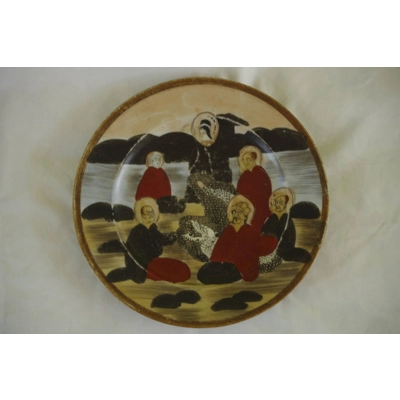 Antique Japanese plate "SATSUMA" hand colored ca. 1900 Rare