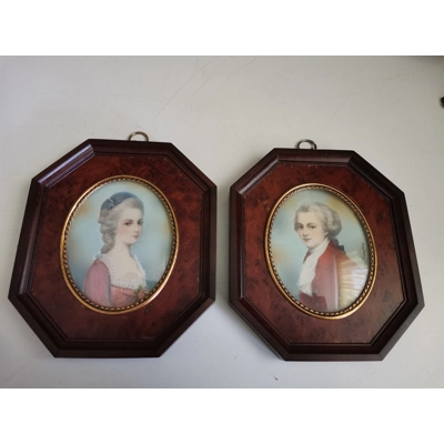 ART DECO miniatur malerei 2 x mini Portraits