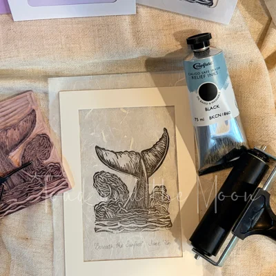 Whale Tail Lino Cut Art Print