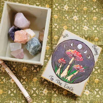 We Belong To The Earth Pagan, Wiccan, Box. Mushroom, Crystal,Box. We Belong To The Earth Pagan, Wiccan, Box. Mushroom, Crystal,Box.