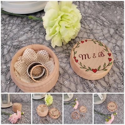 Personalized Round Wood Wedding or Proposal Ring Box. Personalized Round Wood Wedding or Proposal Ring Box.