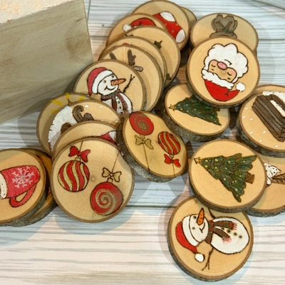 Hand Burned, Hand Painted Wood Slice Christmas Matching Game. Heirloom Seasonal Memory Game. Hand Burned, Hand Painted Wood Slice Christmas Matching Game. Heirloom Seasonal Memory Game.
