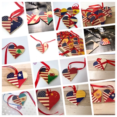Personalized Flags in Wood Heart. Oath Ceremony, Citizenship. Personalized Flags in Wood Heart. Oath Ceremony, Citizenship.