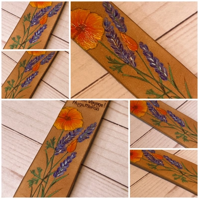 Custom Leather Bookmark Personalized Leather Bookmark with Wild Flower Design. Hand Burned Bookmark