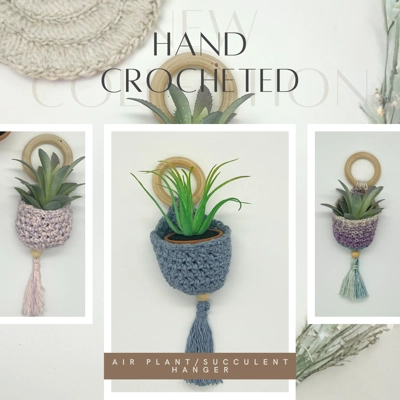 Hand Crocheted Air Plant or Succulent Hanger. Boho Plant Holder. Hand Crocheted Air Plant or Succulent Hanger. Boho Plant Holder.