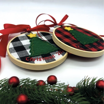 Plaid Christmas Decor, Embroidered Plaid Hanging Ornament, Personalized Plaid Gift for Christmas Plaid Christmas Decor, Embroidered Plaid Hanging Ornament, Personalized Plaid Gift for Christmas