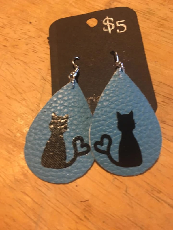 Faux Leather Earrings Cat Silhouette
