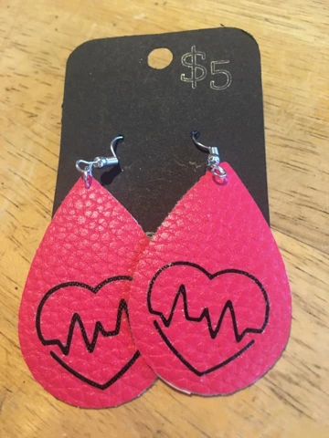 Faux Leather Earrings Large Heart Line