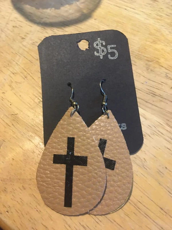 Faux Leather Earrings Large Cross