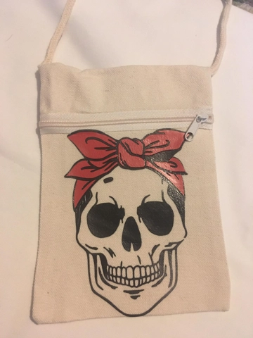 Canvas Sling Bag with Added Vinyl Skull Lady